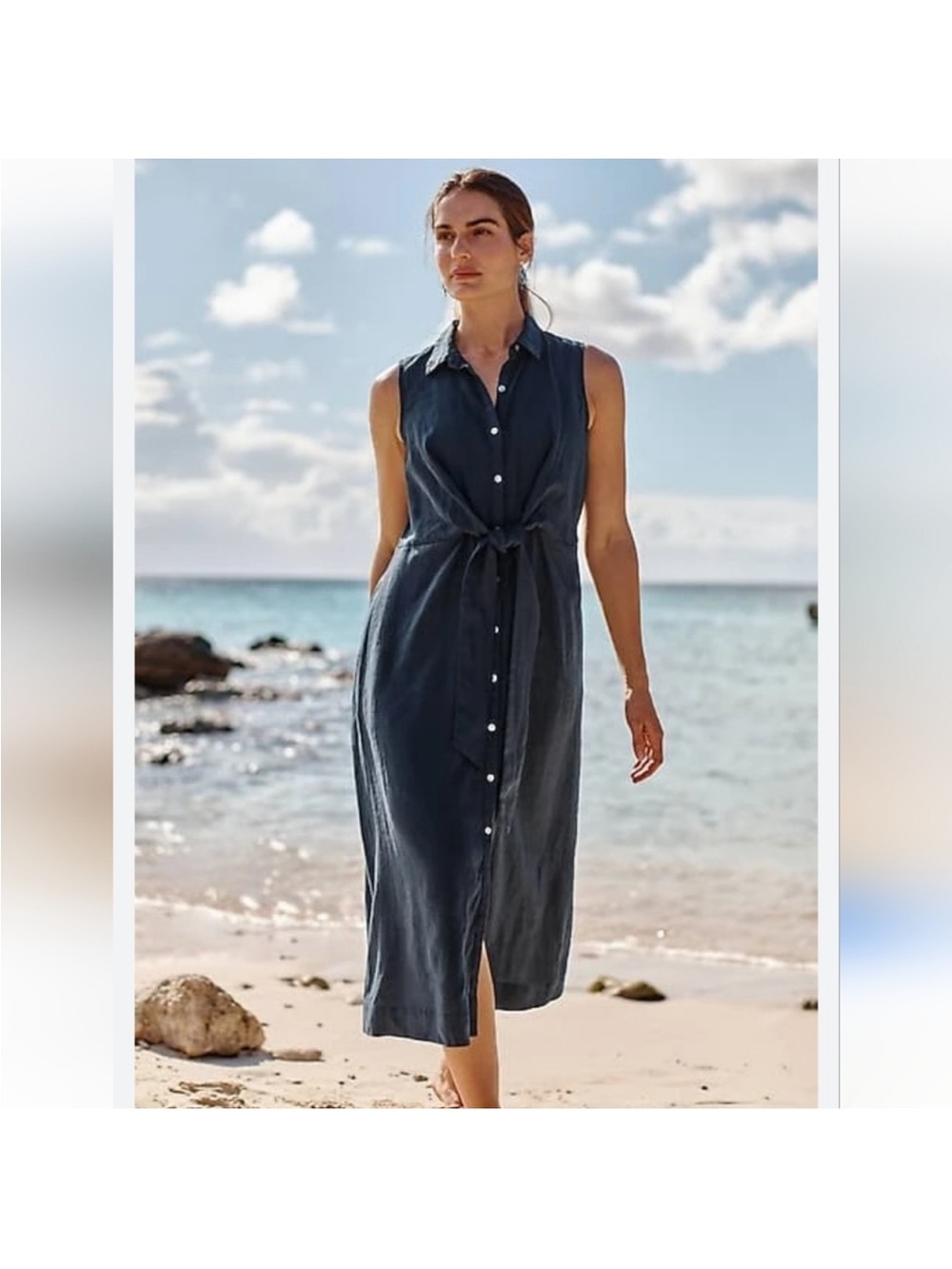 J. Jill Navy Sleeveless Tie-Front Shirt Dress